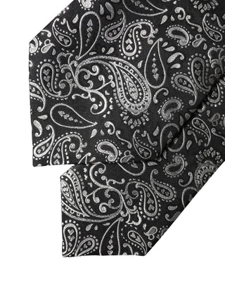 Dark Gray White Paisley Silk Adjustable Women Necktie Tie
