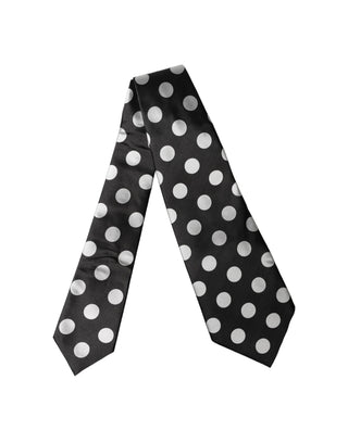Dark Gray White Polka Dot Silk Adjustable Women Necktie Tie