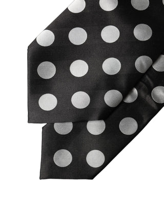 Dark Gray White Polka Dot Silk Adjustable Women Necktie Tie