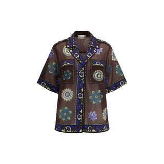 Brown Ramie Pattern Shirt