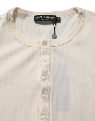 White Long Sleeves Henley Pullover Sweater