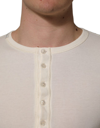 White Long Sleeves Henley Pullover Sweater