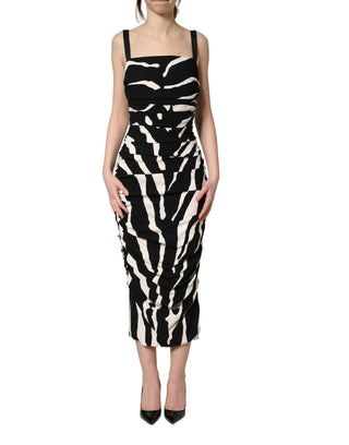 Black White Zebra Cady Calf Length Dress