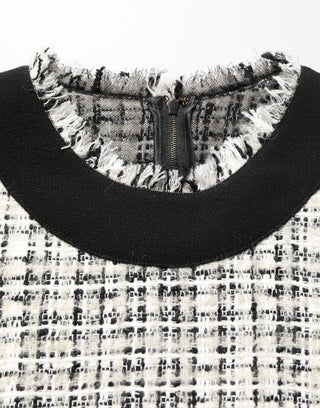 Black White Tweed Sheath A-line Midi Dress