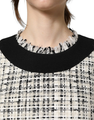 Black White Tweed Sheath A-line Midi Dress