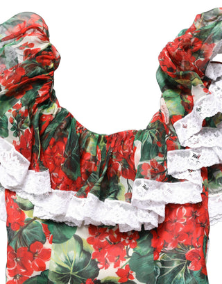 Vestido maxi de encaje con flores de geranio multicolor