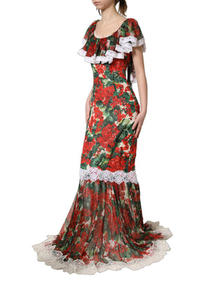 Vestido maxi de encaje con flores de geranio multicolor
