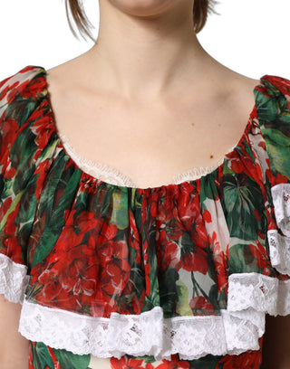 Vestido maxi de encaje con flores de geranio multicolor