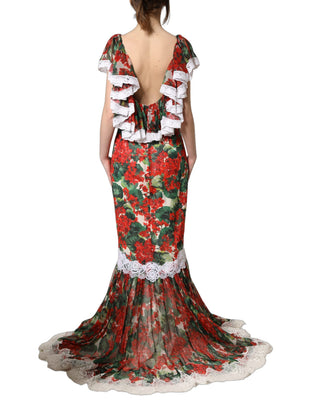 Vestido maxi de encaje con flores de geranio multicolor