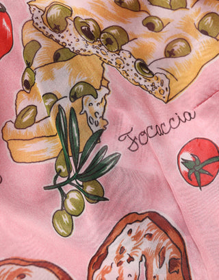 Light Pink Bread Print Pleated Maxi Dress