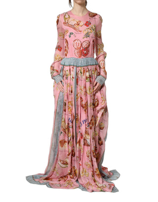 Light Pink Bread Print Pleated Maxi Dress