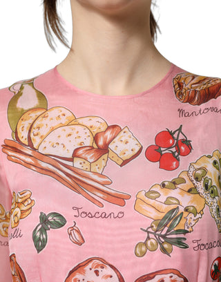 Light Pink Bread Print Pleated Maxi Dress
