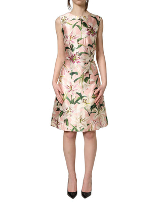 Light Pink LilyPrint Sleeveless Sheath Dress