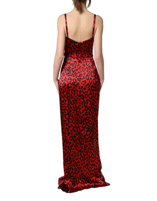 Red Leopard Draped Sleeveless Maxi Dress