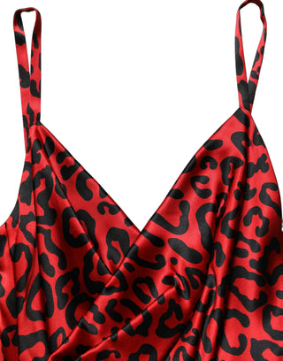 Red Leopard Draped Sleeveless Maxi Dress