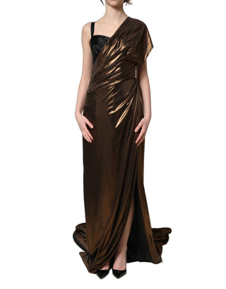 Bronze Asymmetrical Draping OneShoulder Dress