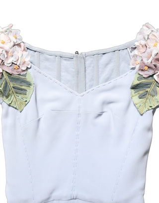 Light Blue Hydrangea Embellished Cap Sleeve Dress