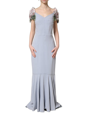Light Blue Hydrangea Embellished Cap Sleeve Dress
