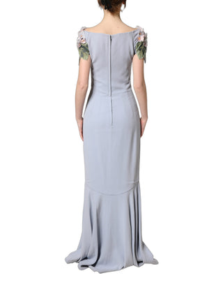 Light Blue Hydrangea Embellished Cap Sleeve Dress