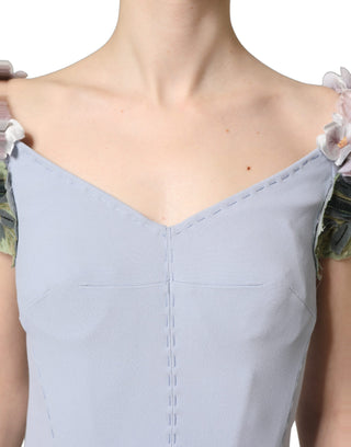 Light Blue Hydrangea Embellished Cap Sleeve Dress