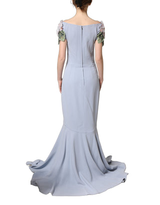 Light Blue Hydrangea Embellished Cap Sleeve Dress