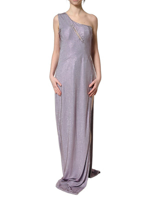 Purple Crystal OneShoulder EveningGown Dress