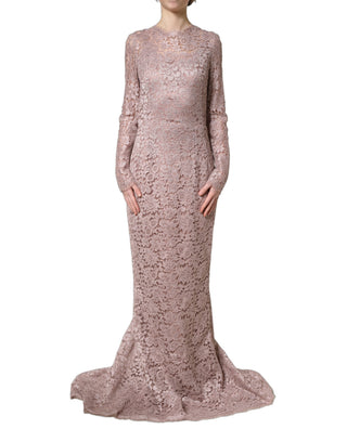 Pink Lace Long Sleeves Evening Gown Dress