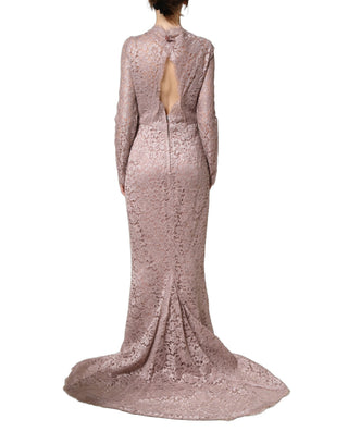 Pink Lace Long Sleeves Evening Gown Dress