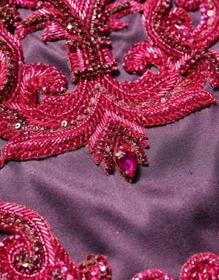 Purple Silk Crystal Strapless Floor Length Gown Dress