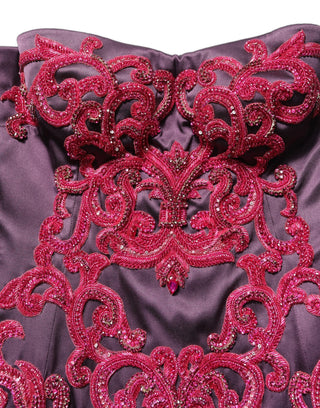 Purple Silk Crystal Strapless Floor Length Gown Dress