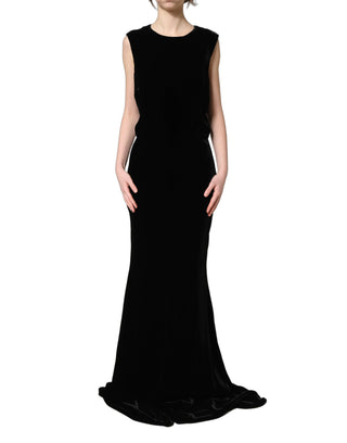 Vestido largo negro de terciopelo de viscosa  