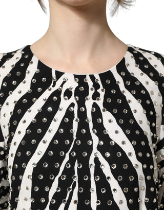 Black White Zebra Crystal Embellished Dress