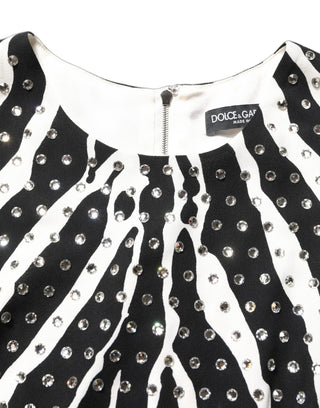 Black White Zebra Crystal Embellished Dress