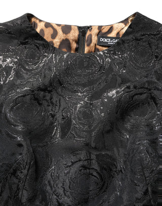 Black Floral Jacquard Flared A-line Dress