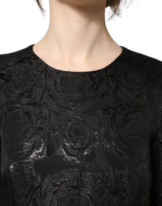 Black Floral Jacquard Flared A-line Dress