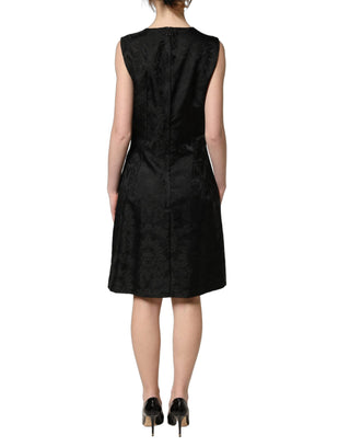 Black Floral Jacquard Sleeveless A-line Dress