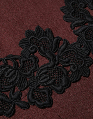Maroon Lace Sleeveless Knee Length Dress