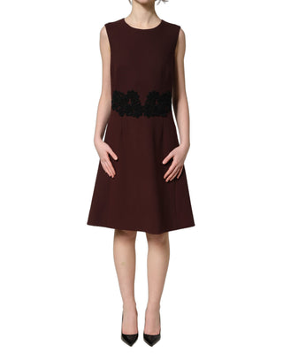 Maroon Lace Sleeveless Knee Length Dress