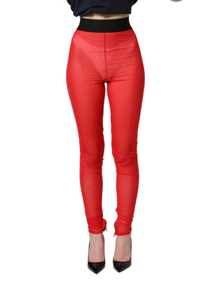 Red Nylon Stretch Slim Legging Trouser Pants