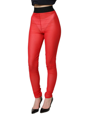 Red Nylon Stretch Slim Legging Trouser Pants