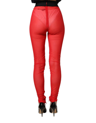 Red Nylon Stretch Slim Legging Trouser Pants