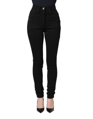 Pantalones ajustados de cintura alta de nailon negro elástico