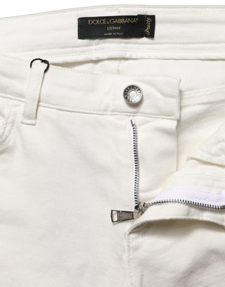 White Tattered Skinny Cotton Denim Jeans