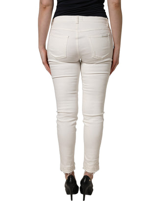 White Tattered Skinny Cotton Denim Jeans