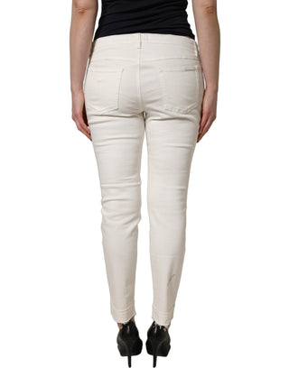 White Tattered Skinny Cotton Denim Jeans