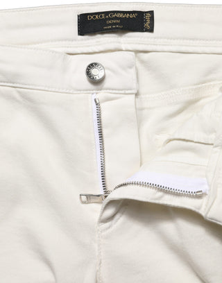 White Tattered Skinny Cotton Denim Jeans
