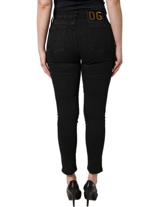 Jeans ajustados negros de algodón de cintura baja  