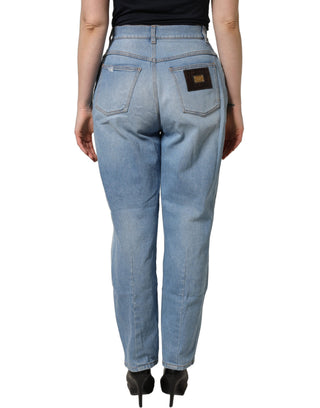 Blue Distressed Pleated Cotton Denim Jeans