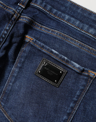 Blue Distressed Skinny Cotton Denim Jeans