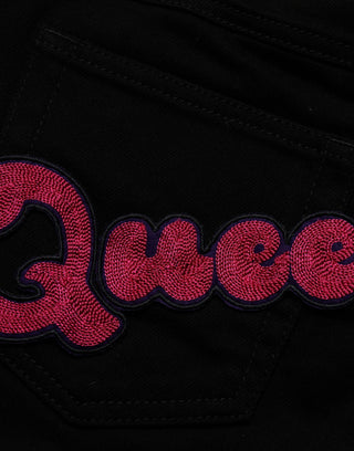 Black Queen Embroidery PRETTY Denim Jeans